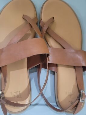 Time and Tru Brown Cross-Strap Slingback Sandals